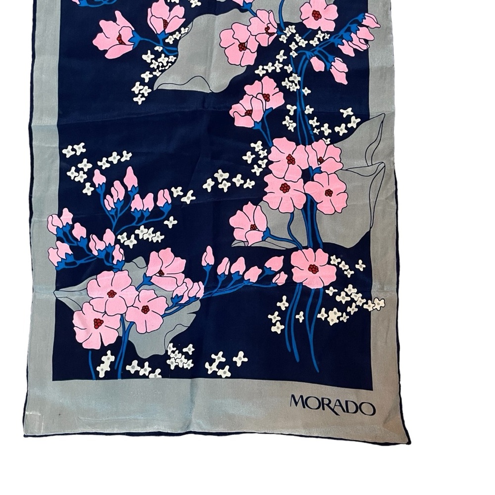Morado 100% Silk Scarf Pink‎ Blue Grey White Flowers Wrap